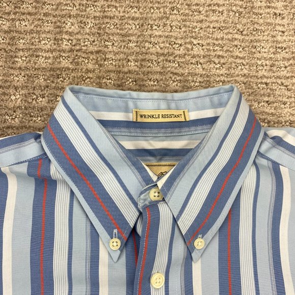 Eddie Bauer Shirt Men Small S Blue White Orange Striped Button Down Wrinkle Free - Picture 3 of 6